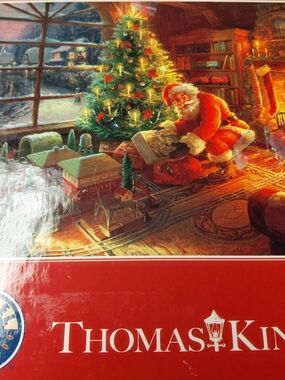 Thomas Kinkade Santa by Christmas Tree - Red, Green, Gold